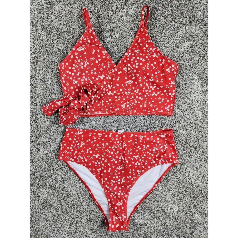 Spaghetti Strap Tie Side Top High Waisted Two Piece Bikini Womens Size Medium
